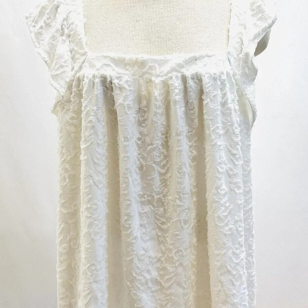 NWT LAUREN CONRAD Women Sleeveless Pullover Lined Square Neck White Shirt Sz 1X
